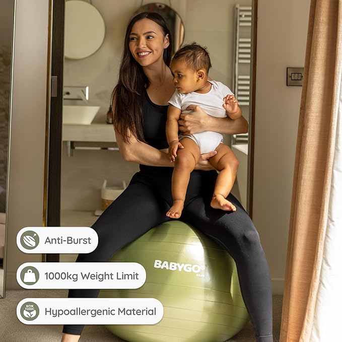 BABYGO Birthing Ball - Pregnancy Yoga Labor & Exercise Ball & Book Set Trimester Targeting, Maternity Physio, Birth & Recovery Plan Included Anti Burst Eco Friendly