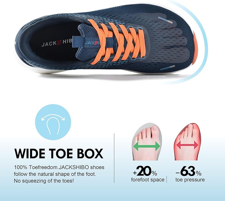 JACKSHIBO Wide Toe Box Shoes for Men Arch Support Shoes Wide Width Sneakers for Running Walking Athletic Tennis Orthopedic Plantar Fasciitis Workout with Thick Cushioned Zero Drop Sole