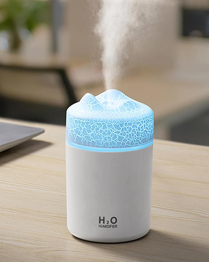 Portable Mini Humidifier, Colorful Volcanic Texture, 300mL Cool Mist Humidifier, USB Powered, Auto Shut-Off. Perfect for Bedroom, Office & Car.