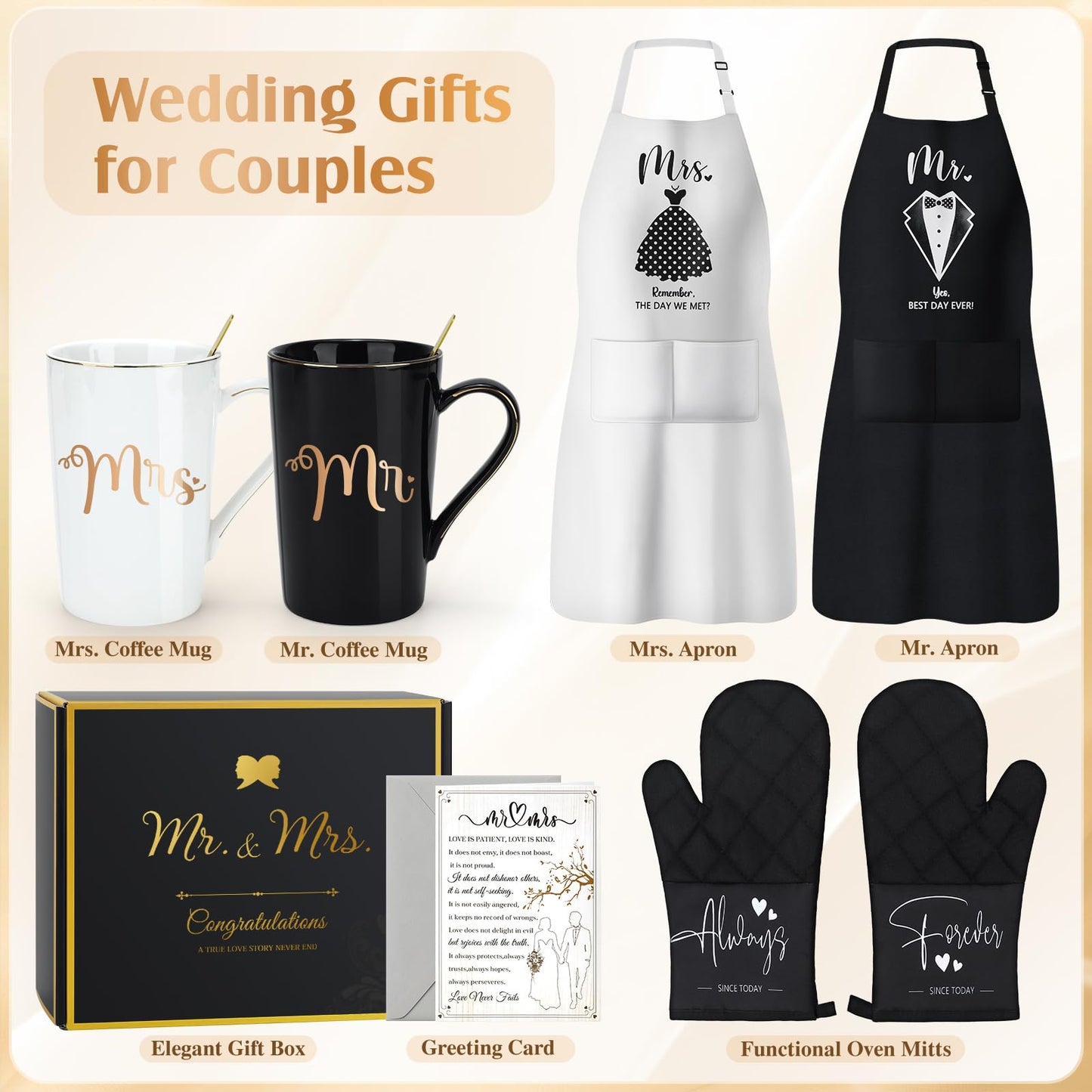 Wedding Gifts for Couples 2025 Bridal Shower Gift for Bride To Be Engagement Gifts for Couples Newlyweds His and Hers Mr and Mrs Gift for Anniversary Marriage Matching Couple Stuff Basket with Aprons