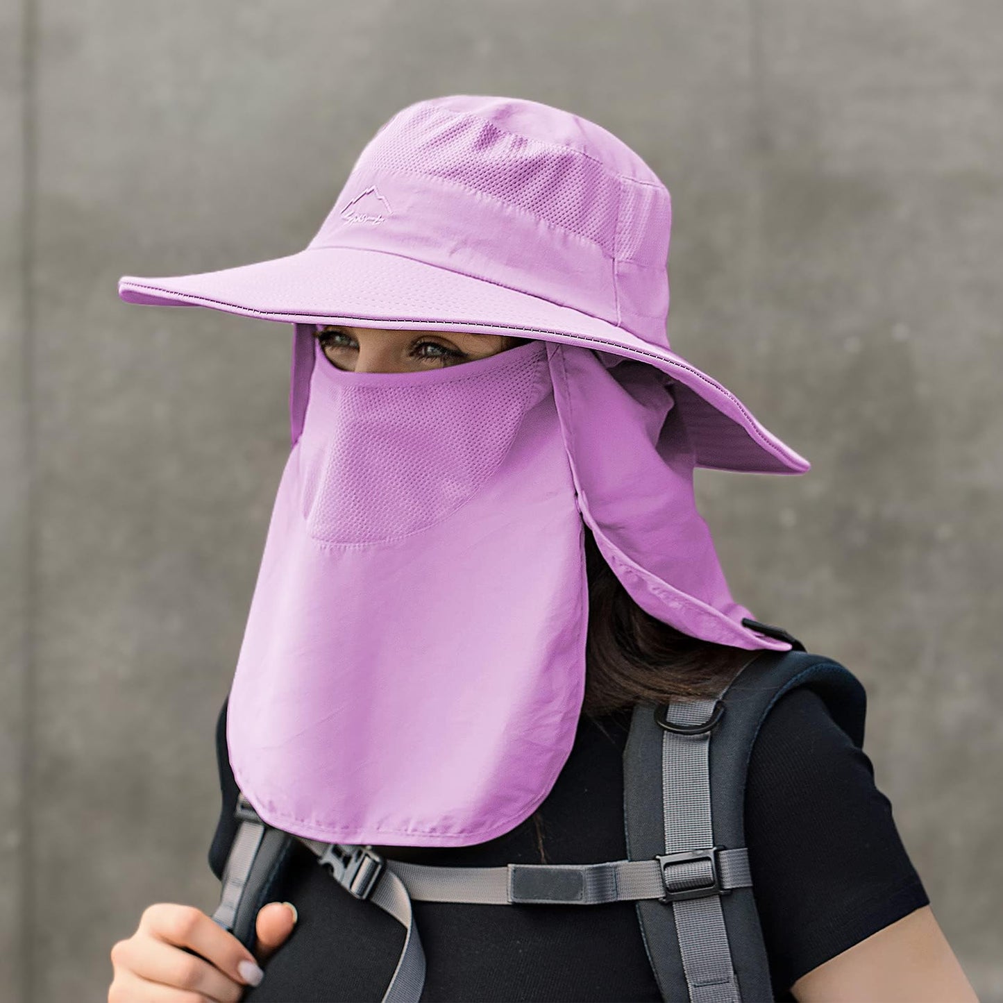 UPF 50+ Sun Fishing Hat for Men Women Wide Brim Hat with Detachable Face Cover & Neck Flap Violet