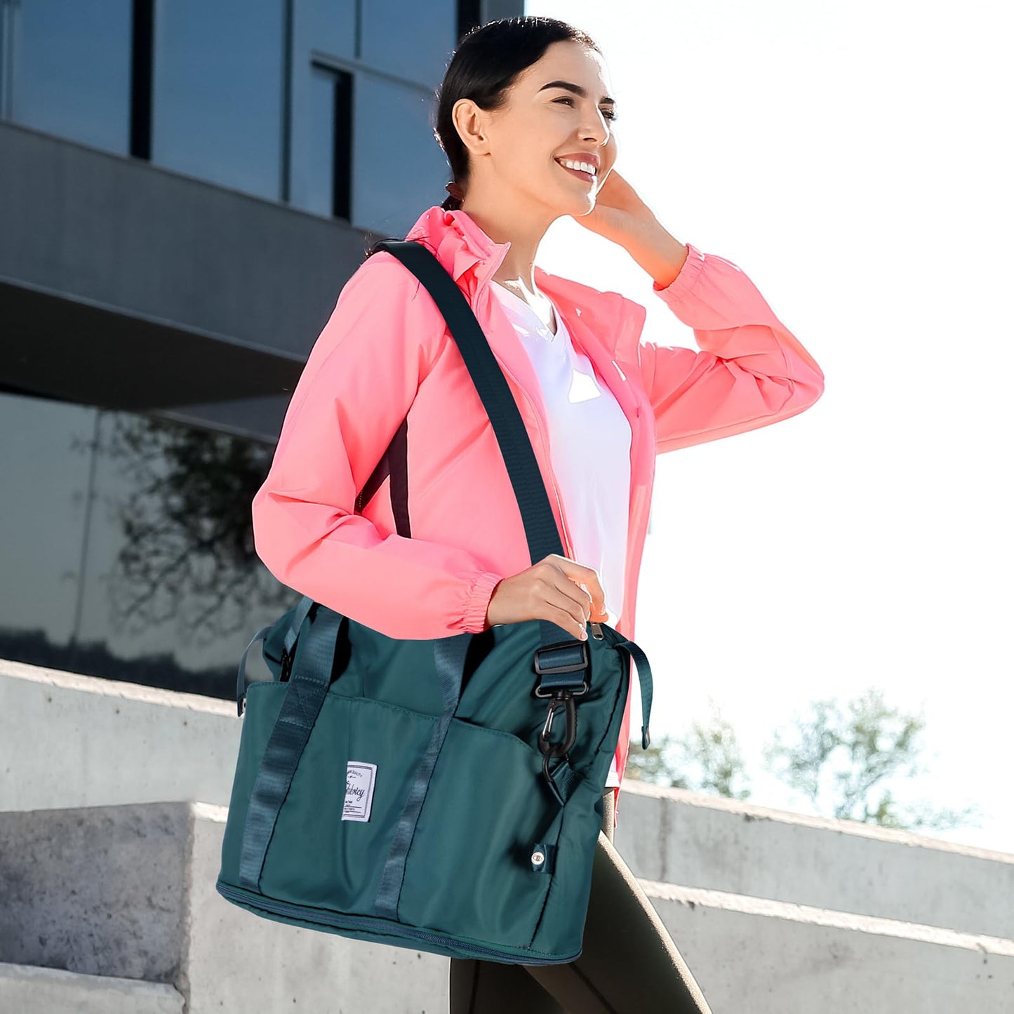 Trifabricy Travel Duffel Bag - Large Shoulder Weekender Overnight Bag, Carry on Bags with Wet Pocket, Waterproof Expandable Duffel Bags with Trolley Sleeve, Sports Tote Gym for Women, Peacock blue