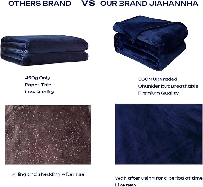 JIAHANNHA Fleece Blanket King Size Navy Blue 108 by 90 Inches Throw Blankets for Bed Sofa Couch 280GSM,Super Soft Cozy and Luxury Bed Blanket for All Season