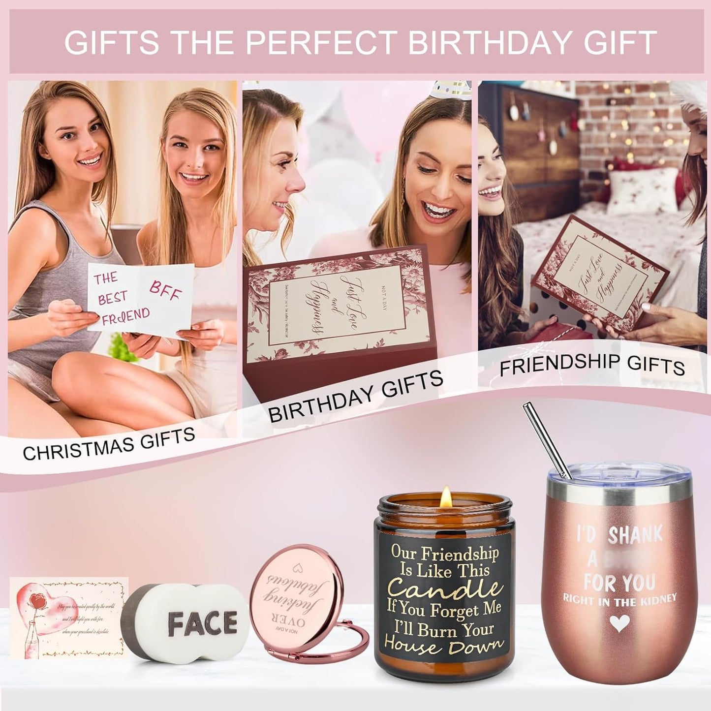 Birthday Gifts for Women Girl Best Friends Happy Basket for Friendship Friends Female Sister Gift Box Lavender Scented Candles Christmas Mother's Day Valentine's Day