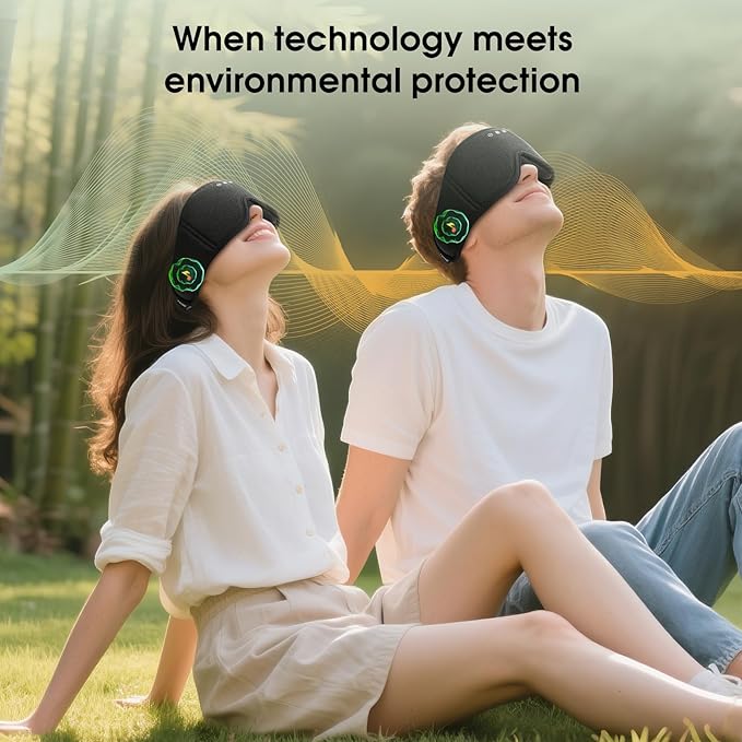 Bamboo Cotton Bluetooth Sleep Eye Mask,Soft 3D Blackout Eye Mask for Sleep,Sleeping Eye mask with 5.4 Bluetooth Headphones Wireless for Side Sleepers,Travel Essential Gift for Women Men, Black