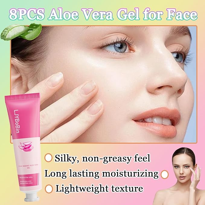 8PCS Aloe Vera Gel for Face,Gentle Moisturizing After Sun Lotion for Women and Men,Refreshing Non-Sticky Aloe Vera Gel for All Skin Types