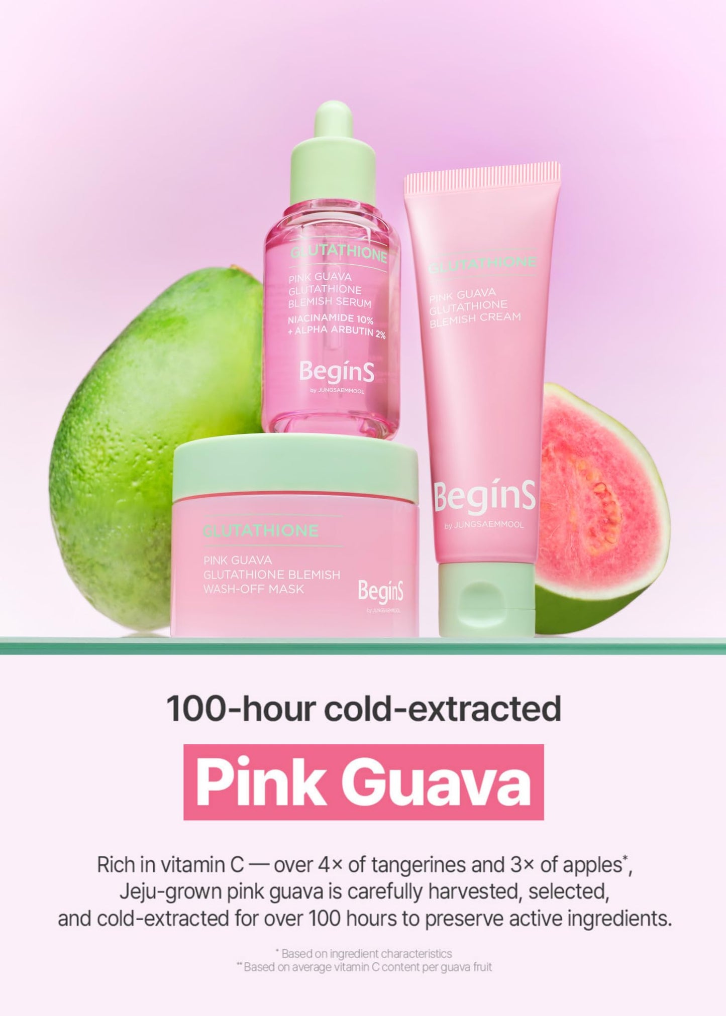 BeginS by JUNGSAEMMOOL Pink Guava Glutathione Blemish Serum 1.01 Fl Oz, Uneven Skin Tone Care Serum with 99% Pure Glutathion, Niacinamide, Vitamin C, Fast-Absorbing Hydrating Texture, Korean Skincare