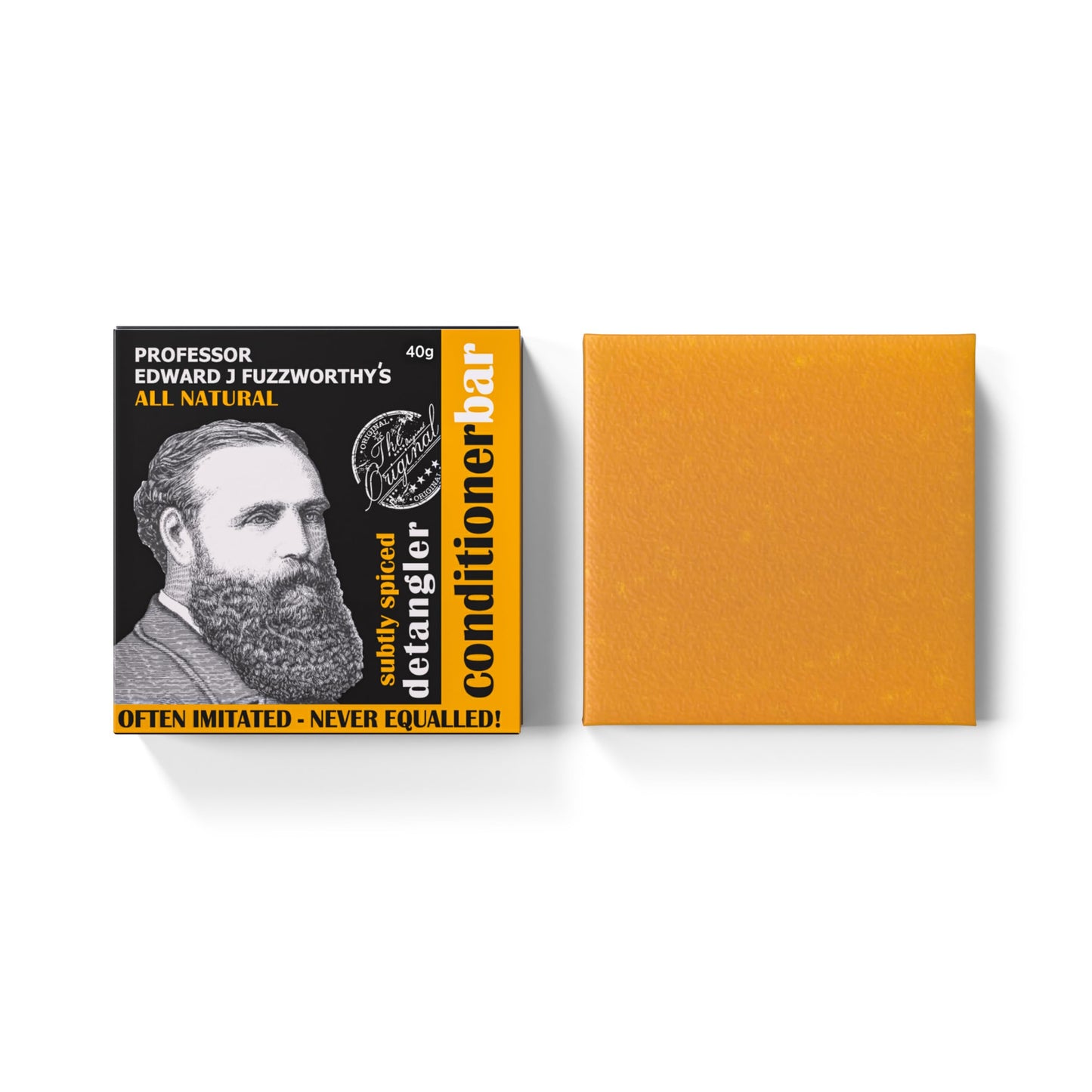 Professor Fuzzworthy Original Detangler Beard Conditioner Bar – 100% Natural Solid Conditioner for Beard & Hair – Moisturizes, Softens & Detangles – Subtly Spiced Scent – Men’s Grooming – 40g