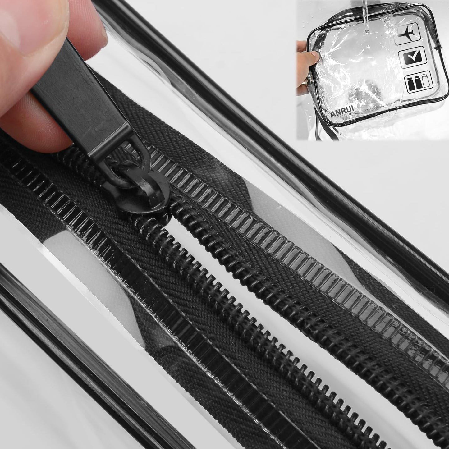 3pcs TSA-Approved Clear Travel Toiletry Bag With Handle Strap, ANRUI Airline Kit 3-1-1 Clear Liquids Toiletries & Cosmetics Organizer Carry-On Luggage for Women and Men - Black