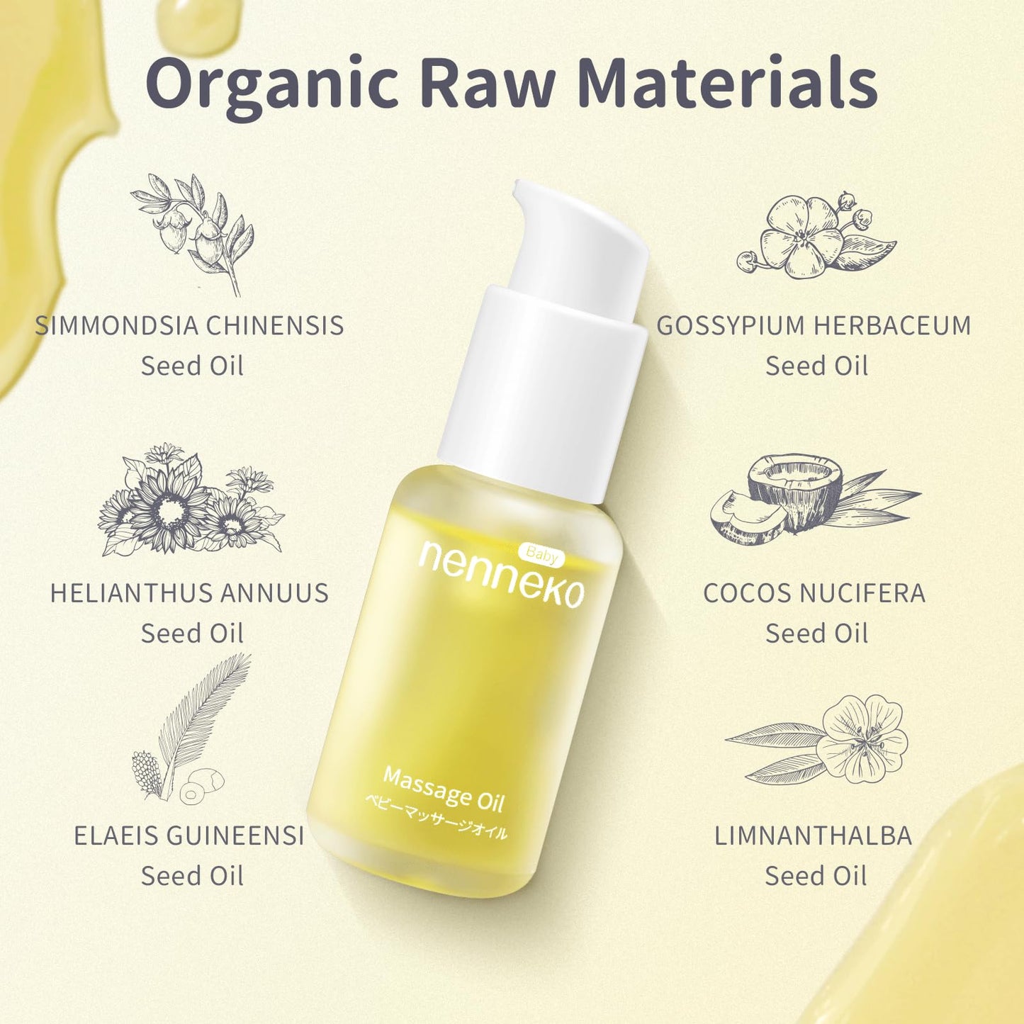 NENNEKO Baby Oil – Organic Unscented Baby Massage Oil for Newborns, Enriched with Mineral & Sunflower Oil – Gentle Moisturizer & Soothing Care – Coconut Oil for Soft, Hydrated Baby Skin