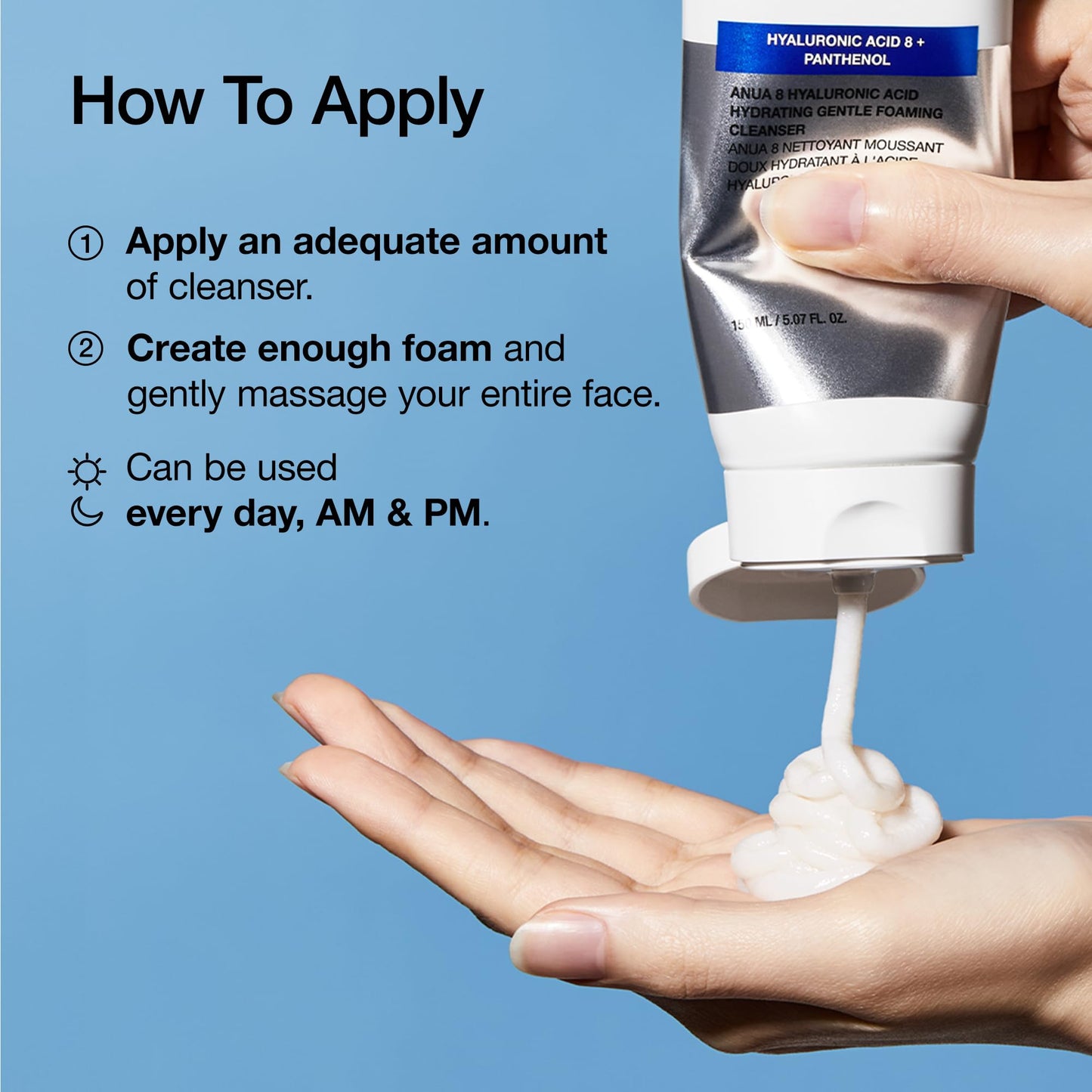 Anua Hydrating Gentle Foaming Cleanser, Hyaluronic Acid, Glycerin, Zinc, Panthenol, Korean Face Wash for Dry Skin, for Double Cleansing, Korean Skincare (150ml/5.07fl oz.)