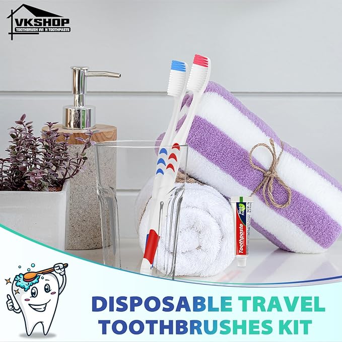 120 Pack Disposable Toothbrushes with Toothpaste, Individually Wrapped for Adults, Travel, Hotel, Donation, Homeless Shelters, OCC Care Packages - Medium Bristle (White)