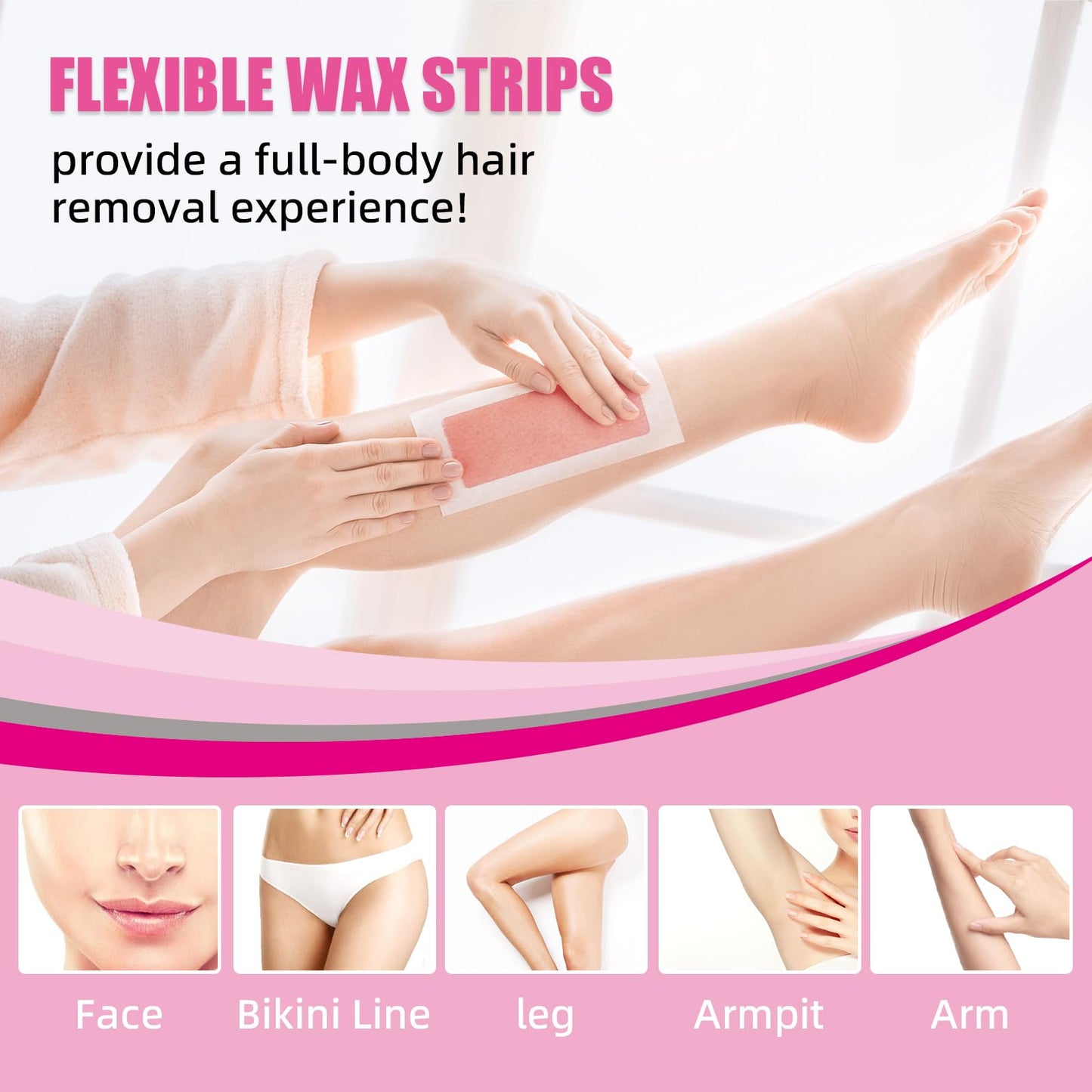 72 Count Brazilian Wax Strips for Smooth Skin, 24 Facial Wax Strips, 48 Body Wax Strips, 12 Calming Oil Wipes Women and Men Hair Removal Waxing Kit for Face, Underarms, Bikini, Legs - Red Strips