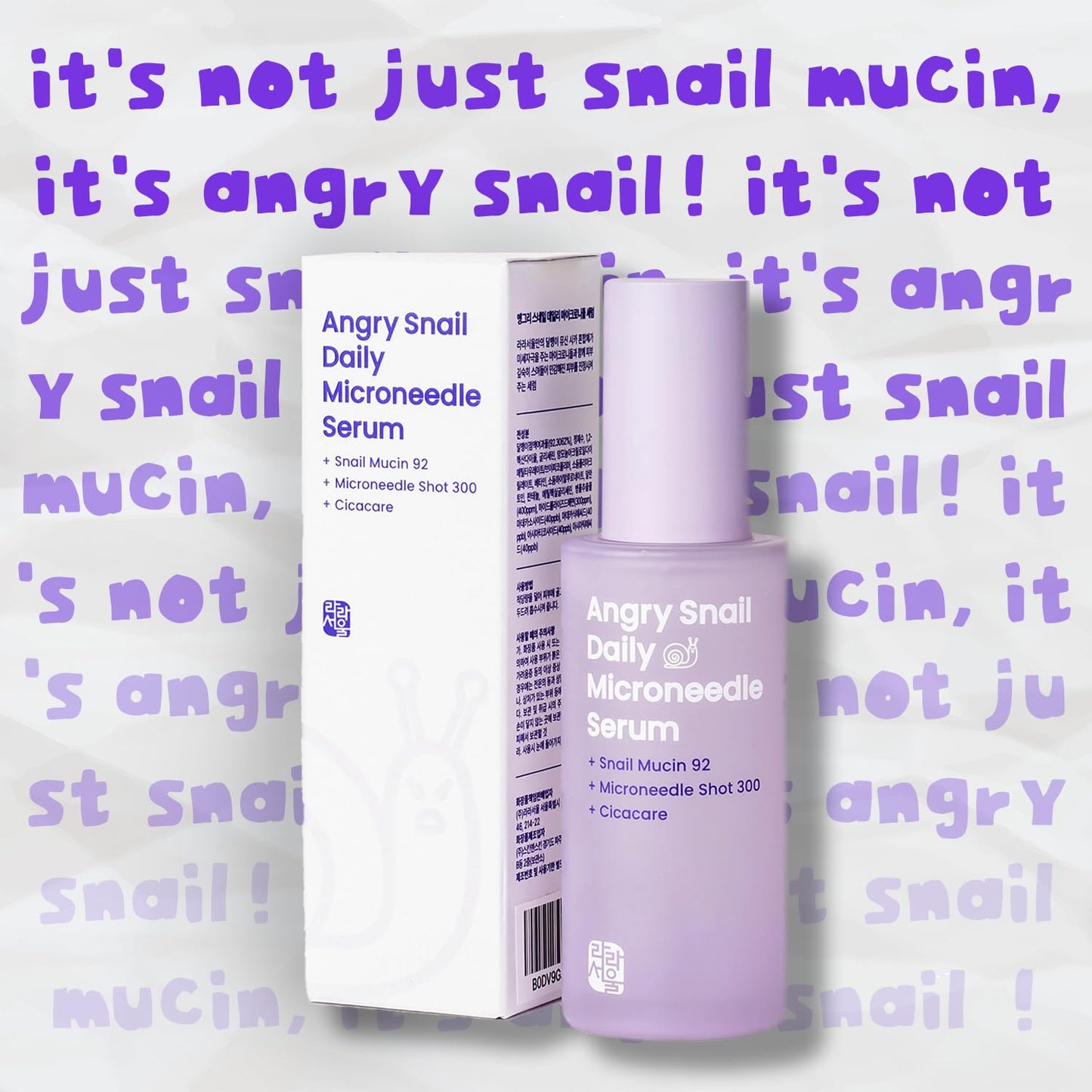 LALA SEOUL Daily Microneedle Serum "Angry Snail" – 92% Snail Mucin, Microneedle Shot 300, Cica Care, Hydration Serum, Glass Skin, Korean Beauty, 1.69 fl oz / 50ml