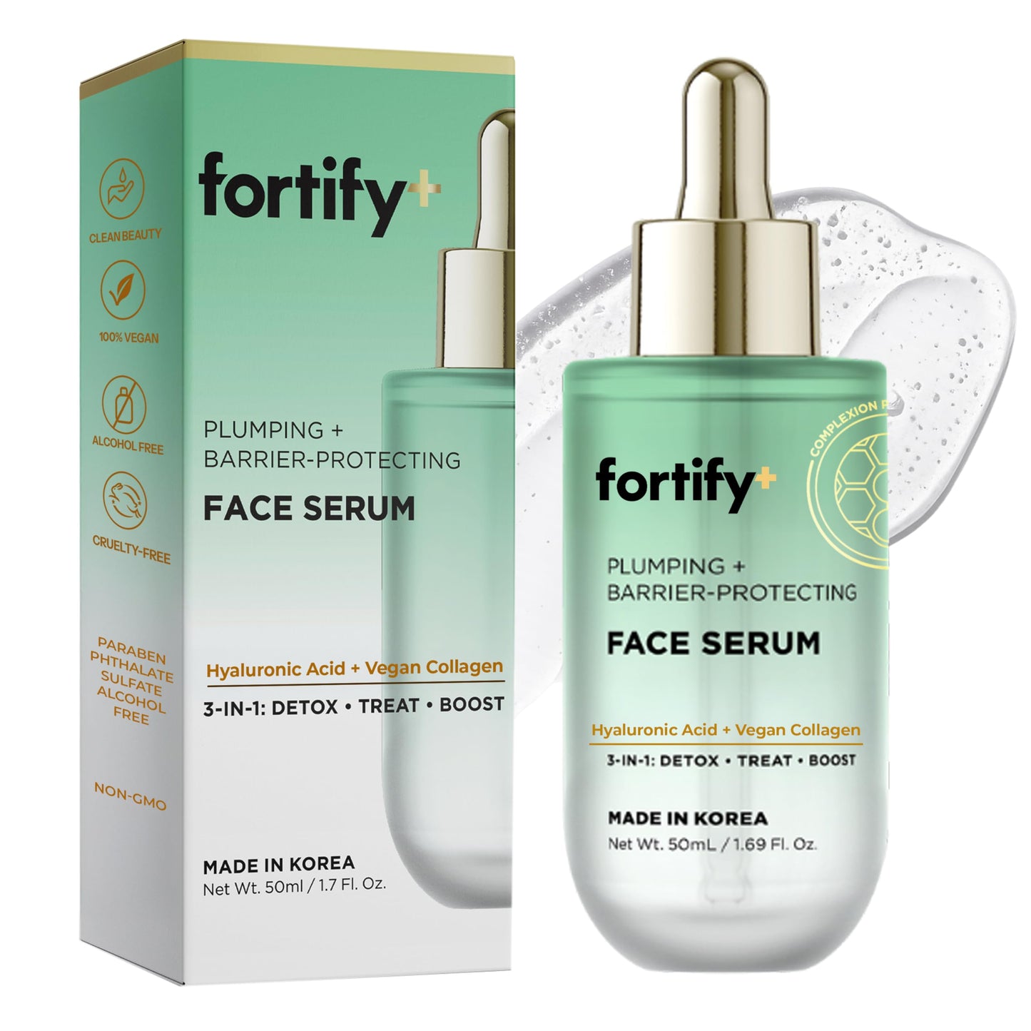 Fortify Skincare Hyaluronic Acid Serum for Face with Collagen – 3-in-1: Detox, Treat, Boost – Hydrating, Firming, Anti-Aging Serum – Dermatologist Tested Korean Skin Care – Clean Beauty – 1.69 Oz