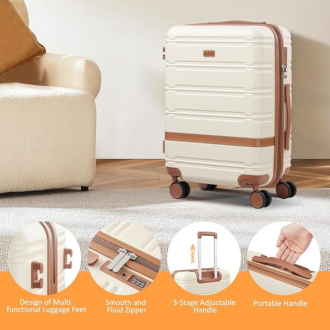 carry on Luggage Sets,20 Inch Expandable Carry-on suitcases with spinner wheels,Hard Shell Travel Luggage airline approved，with TSA Lock (Black)