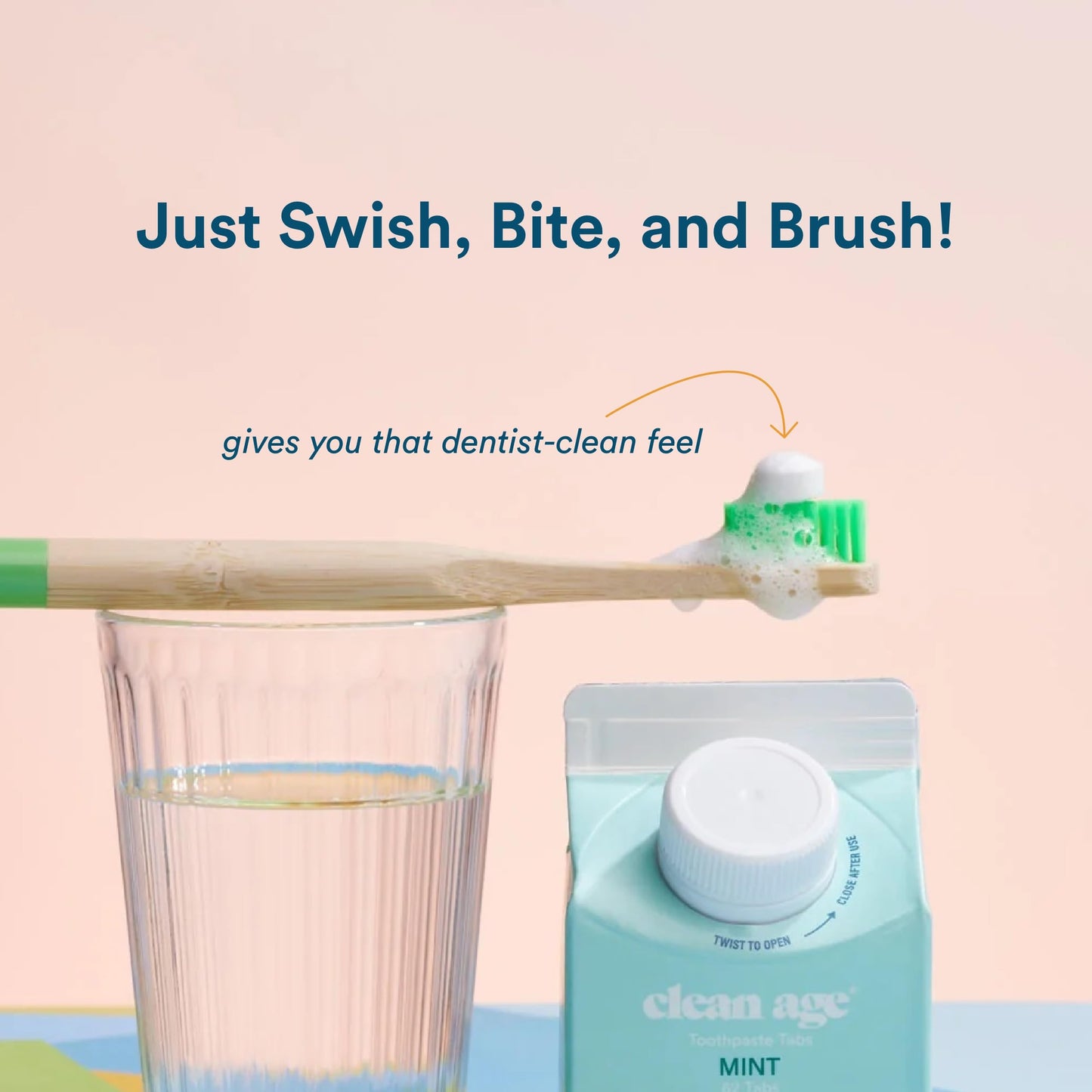 Clean Age, Mint Toothpaste Tablets, 62 Count - 2 Pack - 124 pcs total, Non Fluoride Toothpaste Tabs for Children & Adults, Best for Travel Toothpaste, Natural Toothpaste in Sustainable Paper Container