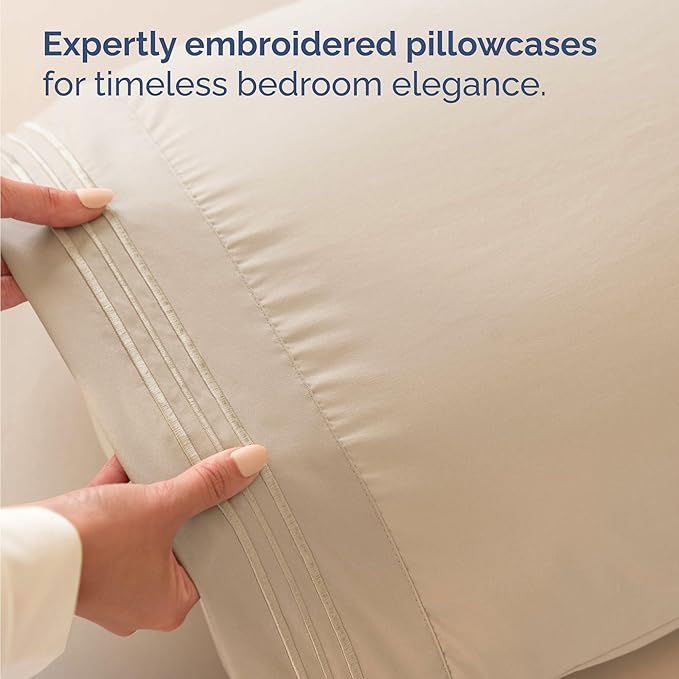 Bulk Case Pack of 12 Sheet Sets - (12) Complete Sheet Sets - Bulk King Bedding - Wholesale Case Pack for Hotels, Spa & Airbnbs - Deep Pocket, Fade & Wrinkle Free - Cooling & Breathable - King, Cream