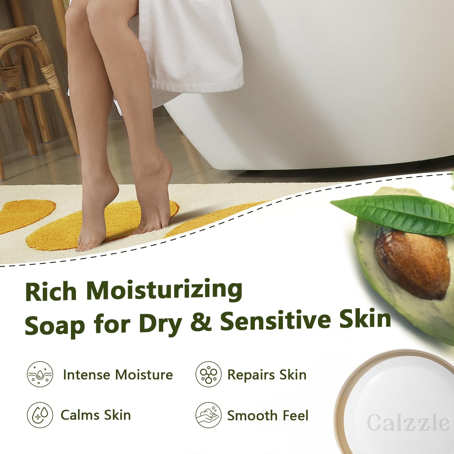 Calzzle 4 Pcs Herbal Soap Bar with Tea Tree Oil, Olive Oil & Organic Shea Butter - Natural Handmade Soap for Women & Men, Gentle Face, Body & Foot Cleanser for Dry, Itchy or Sensitive Skin, 3.53 oz