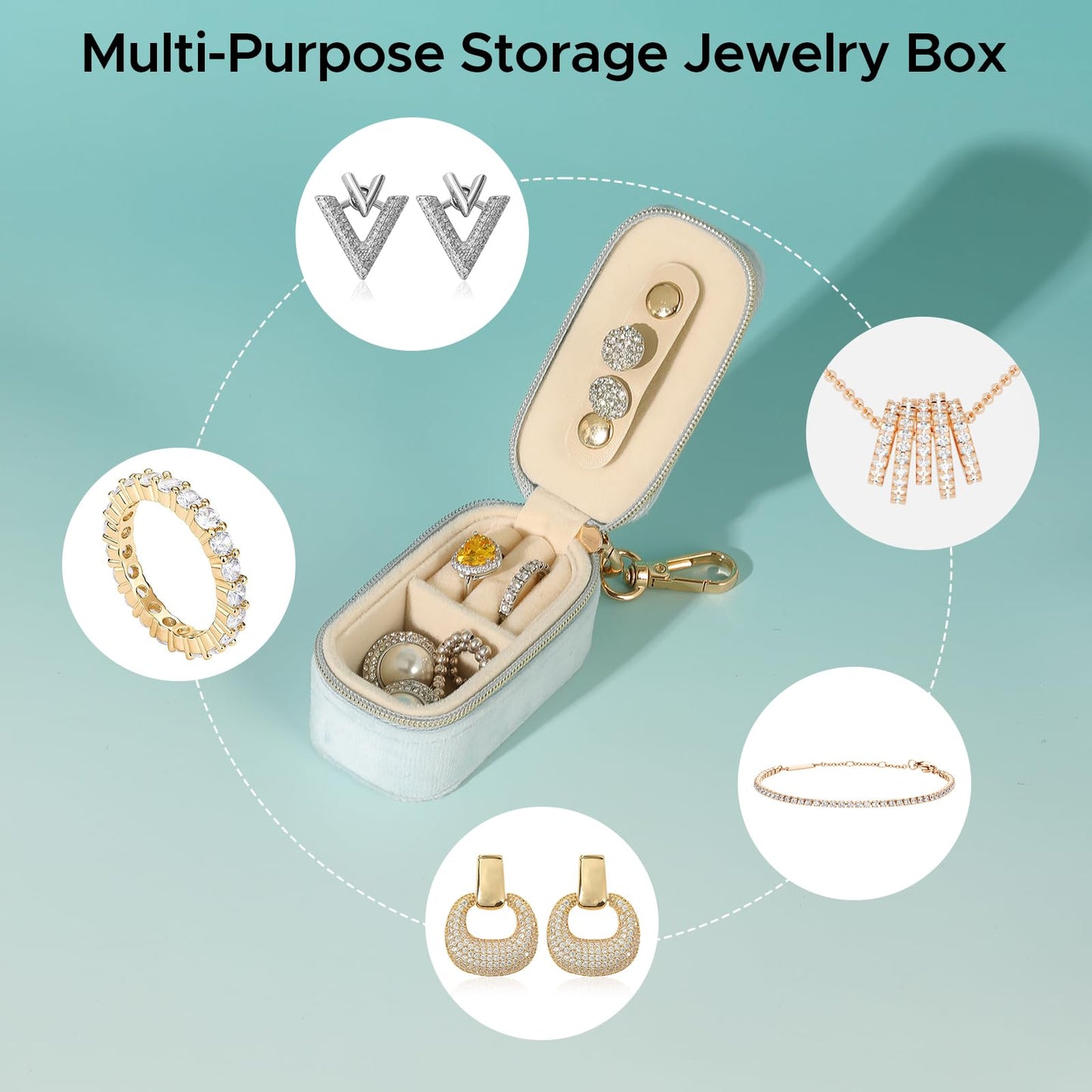 KEVANCHO Small Travel Jewelry Box Keychain, Portable Storage Ring Necklace Earrings Holder Case Organizer Gift for Women (Blue)