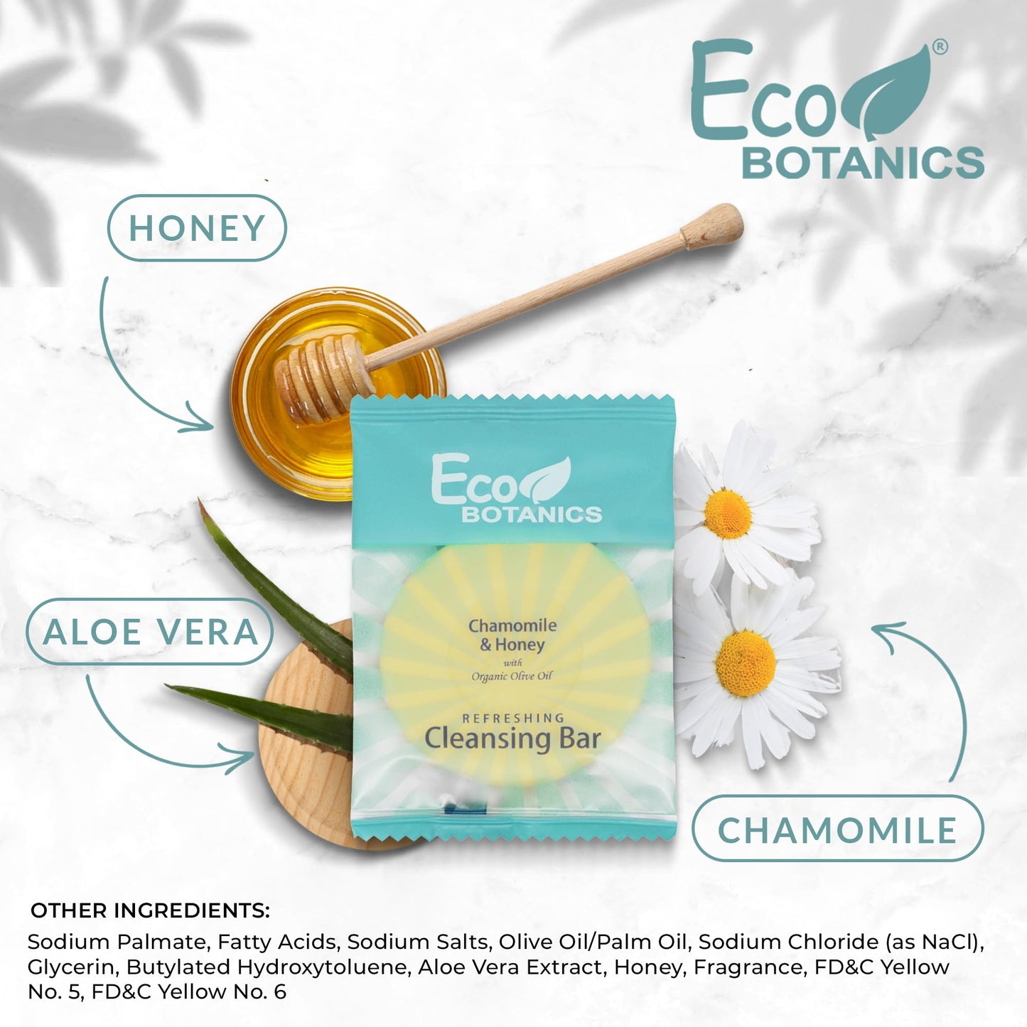 Eco Botanics Travel-Size Cleansing Bars | Individually Wrapped Single‑Use Hospitality & Hotel Amenities 0.5 oz | Case of 100 Thin Mini Soap Bars