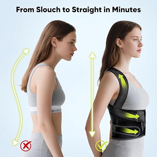 Back Brace Posture Corrector for Women & Men - Elastic Shoulder Straps, Full Back Support, Upper/Lower Pain Relief - Scoliosis, Hunchback
