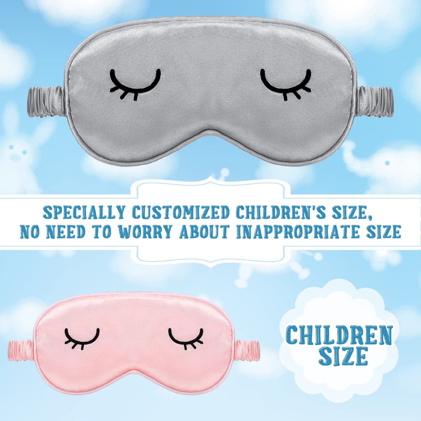 2 Pieces Cute Sleep Eye Masks for Kids Silk Sleep Eye Cover Cute Lightweight Adjustable Eyeshade Mask Satin Night Eyeshade Covers with 2 Pieces Storage Bag(3-12 Years,Gray, Pink)