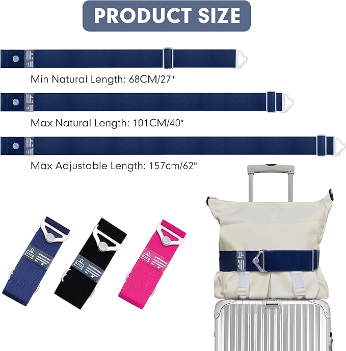 2-in-1 Travel Belt for Luggage Over Handle, Luggage Belt for Carry on Bag, Suitcase Straps, Add a Bag Bungees Luggage Straps Adjustable with Alloy Buckle,Hands-Free for Airport (Blue, 2 Pack)