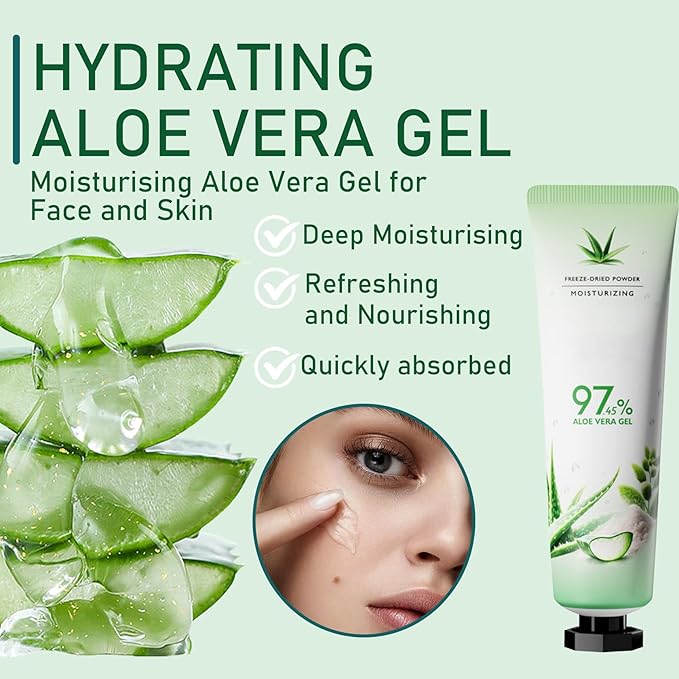 8PCS Aloe Vera Gel for Face & Body,Hydrating Travel Size Pure Aloe Vera Gel Face Moisturizer for All Skin Type,No-sticky Long Lasting Refreshing Moisturizing Fast Absorbing Aloe Cream Gel,1.05 oz(D)