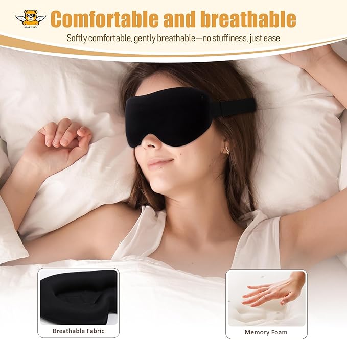 Premium Ultra-Light Sleep Mask, Only 0.73oz, 100% Light Blocking, Comfortable 3D Contoured Memory Foam, Lash Extension Eye Masks for Sleep, Travel, Office, for Men Women Side Sleeper, Black