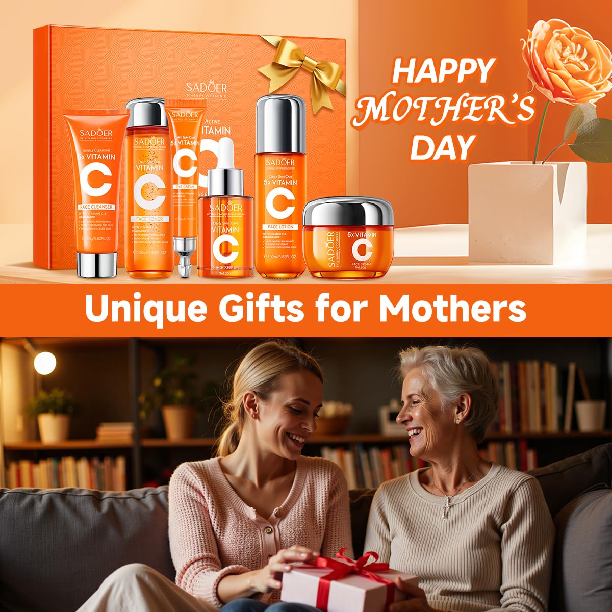 6-Piece Hydrating Skincare Set with Vitamin C & Niacinamide,Tk Face Care Kit Includes Toner, Serum,Cleanser,Moisturizer, Eye Cream & Body Lotion | Unique Gift for Women