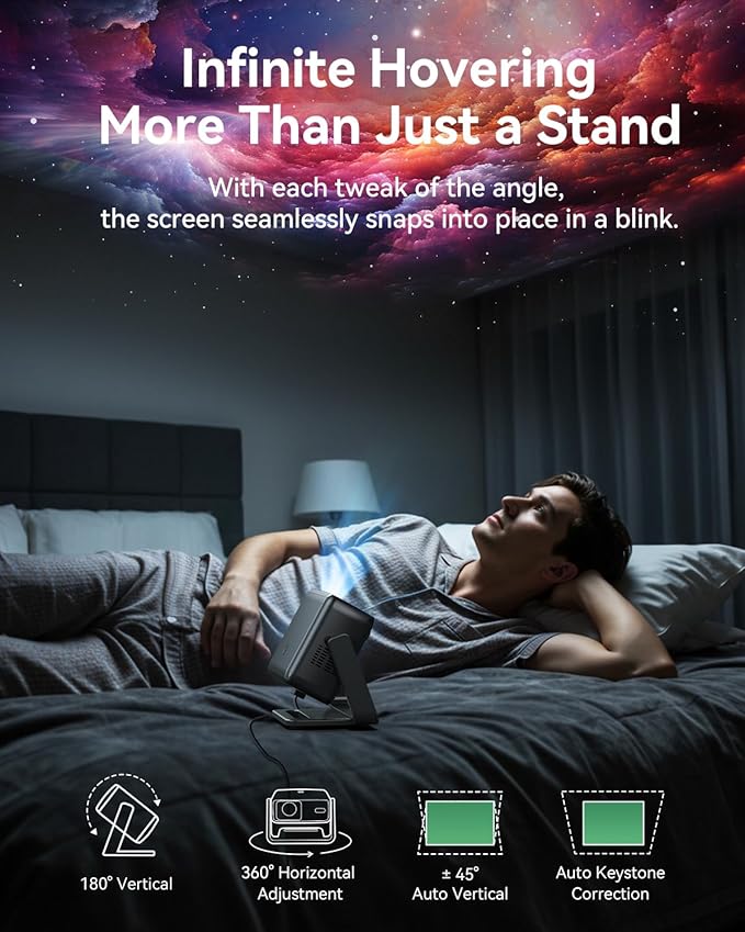 4K Projector Decoding Support, Projector with WiFi and Bluetooth, Native 1080P mini projector, 180° Rotatable with Auto Keystone, 200'' Screen Portable Outdoor Home Theater Movie Smart Projectors