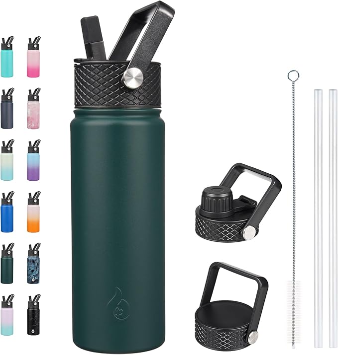 BJPKPK Insulated Water Bottles with Straw Lid, 22oz Cold & Hot Thermo, Stainless Steel Metal Water Bottle with 3 Lids, Reusable Thermo, Cups, Mugs for Daily Use-Army Green