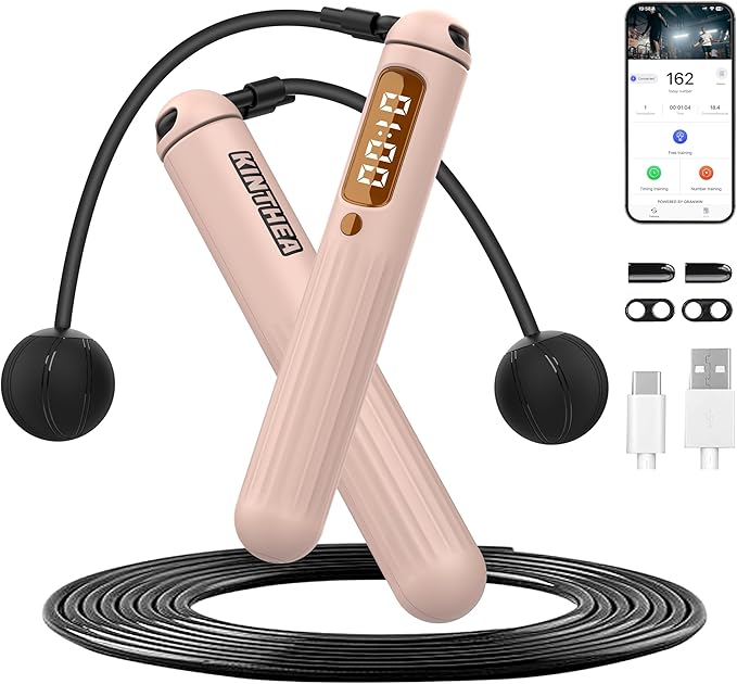 KINTHEA 2 in 1 Smart Jump Rope, APP Control & Data Record, Cordless Jumping Rope with Counter for Women, Men, All Age, Adjustable Skipping Rope for Cardio Fitness in Limited Home Space & Outdoor