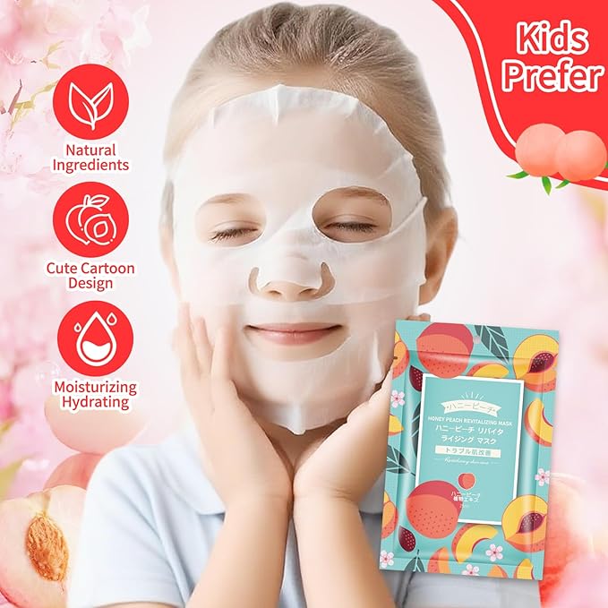 10 Pack Sheet Face Masks Skincare, Moisturizing Soothing Facial Sheet Masks with Peach Extracts, Hyaluronic Acid and Clean Ingredients, Nourish for All Skin Types, Birthday Gifts for Women