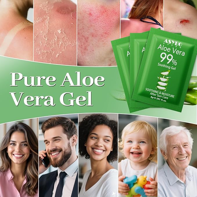 30 Pack Natural Aloe Vera Gel -99% Pure Moisturizing Aloe Vera, Soothing and Hydrating, Sunburn and Scar Repair, Portable Travel Size, After Sun Care for Face Body Hair
