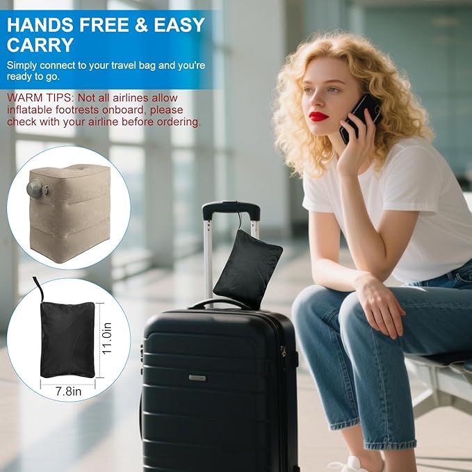 1 Pack Inflatable Travel Foot Pillow,Inflatable Leg Pillow Outdoor Stool, Adjustable 3 Layers Height Leg Rest Pillow for Airplane, Office, Home, Trains, Cars (1Pack Grey)