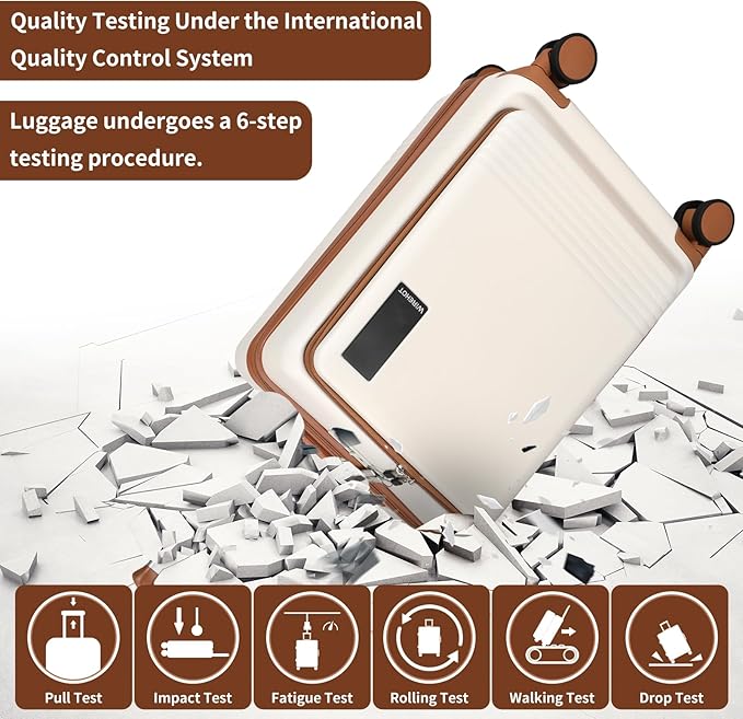 20 inch Small Carry On Luggage Front Open with Laptop Pocket, ABS+PC Hard Shell Suitcase with Spinner Wheels TSA Lock & YKK Zipper, 20in/Toiletry Bag/Handbag, Apricot Off White