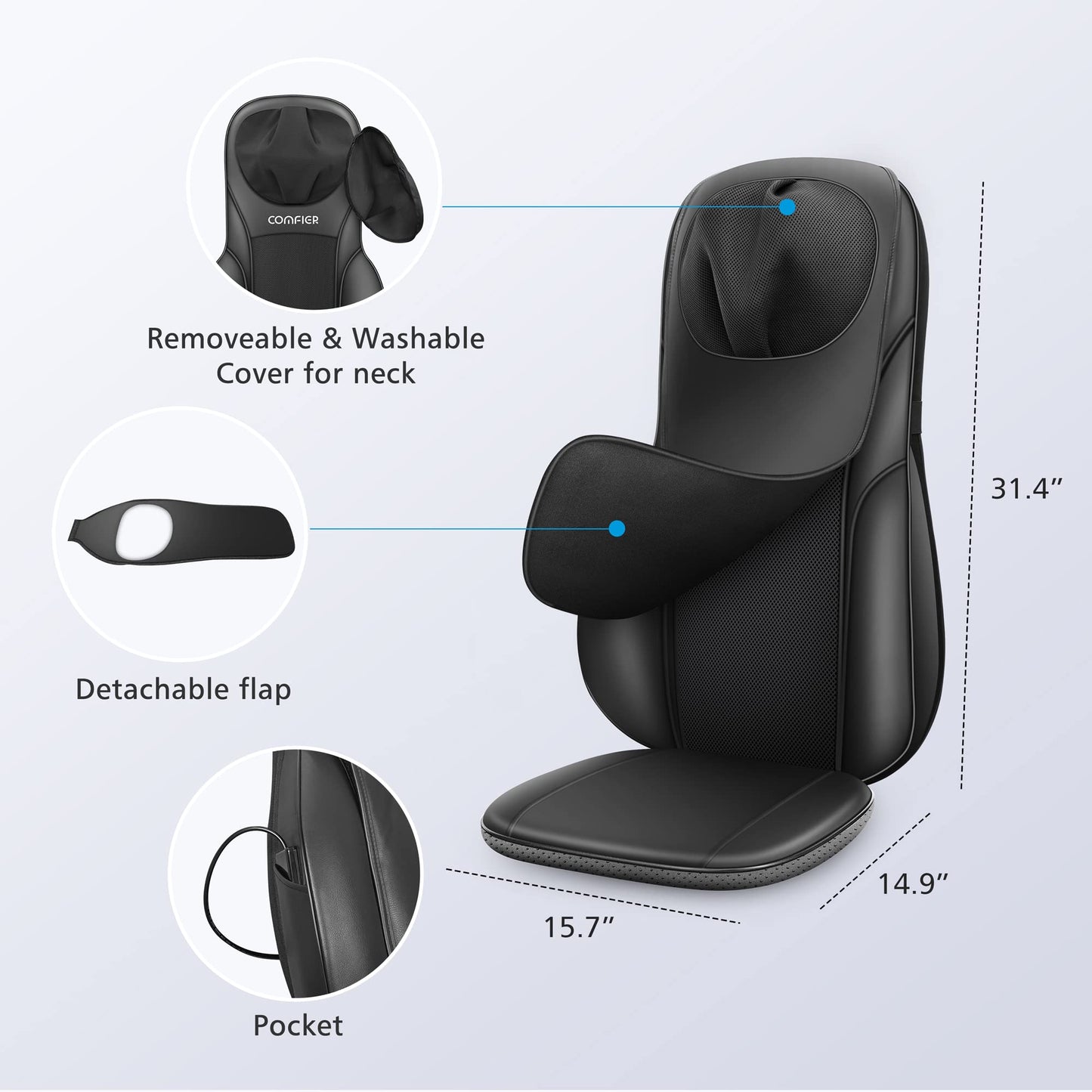 COMFIER Shiatsu Back Massager with Heat, Deep Kneading & Rolling Massage Chair Pad, Chair Massager for Office Home Use, Gift for Dad Mom