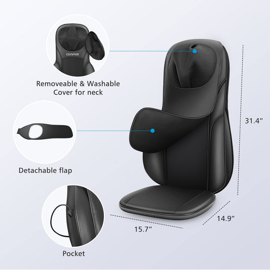 COMFIER Shiatsu Back Massager with Heat, Deep Kneading & Rolling Massage Chair Pad, Chair Massager for Office Home Use, Gift for Dad Mom