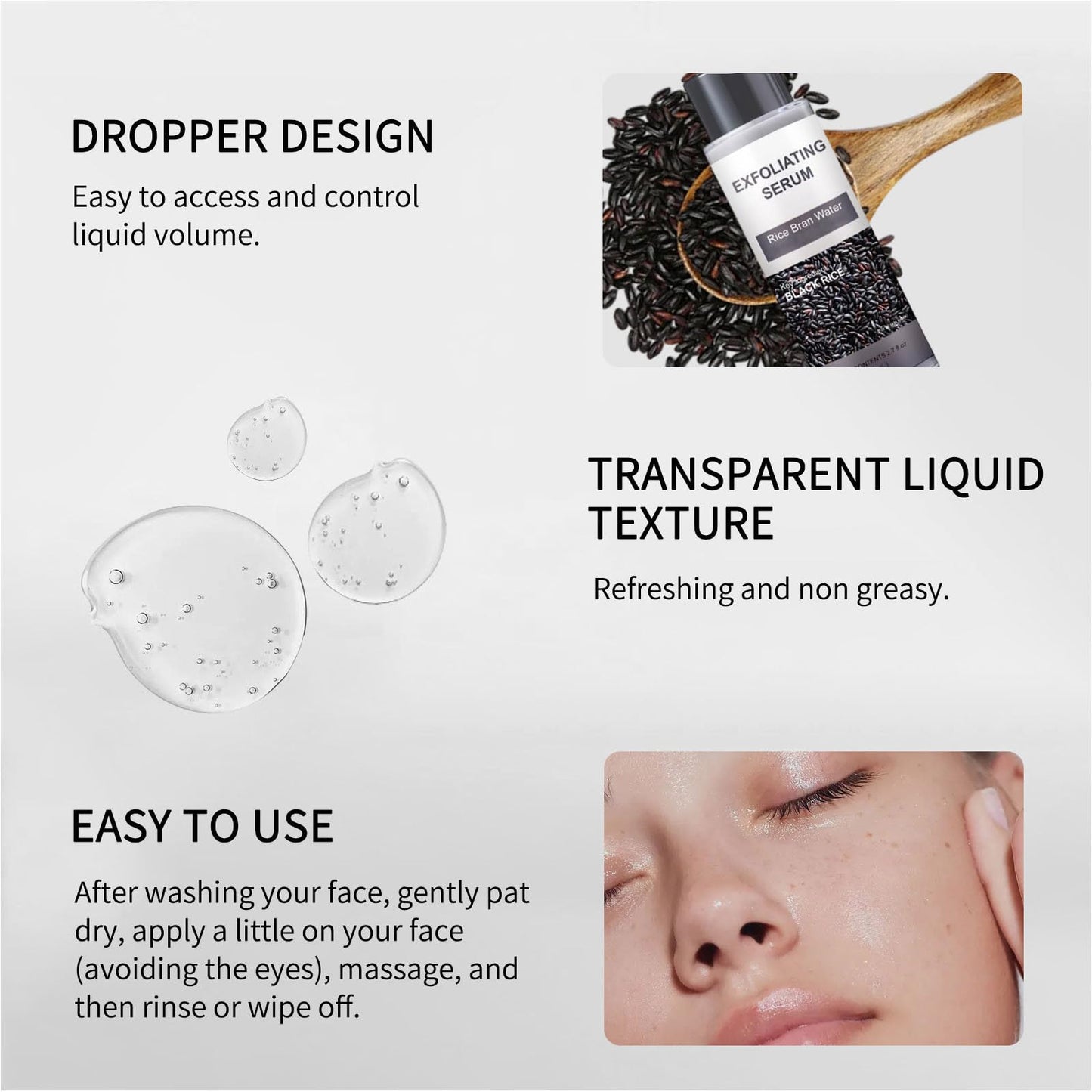 Rice Peeling Ampoule, Black and White Rice Serum Ampoule Duo for Face Exfoliant Dead Skin Remover, Day & Night Face Scrub, Gentle Peel + Pore Minimizing & Deep Hydration (Black Rice, 2.7floz)