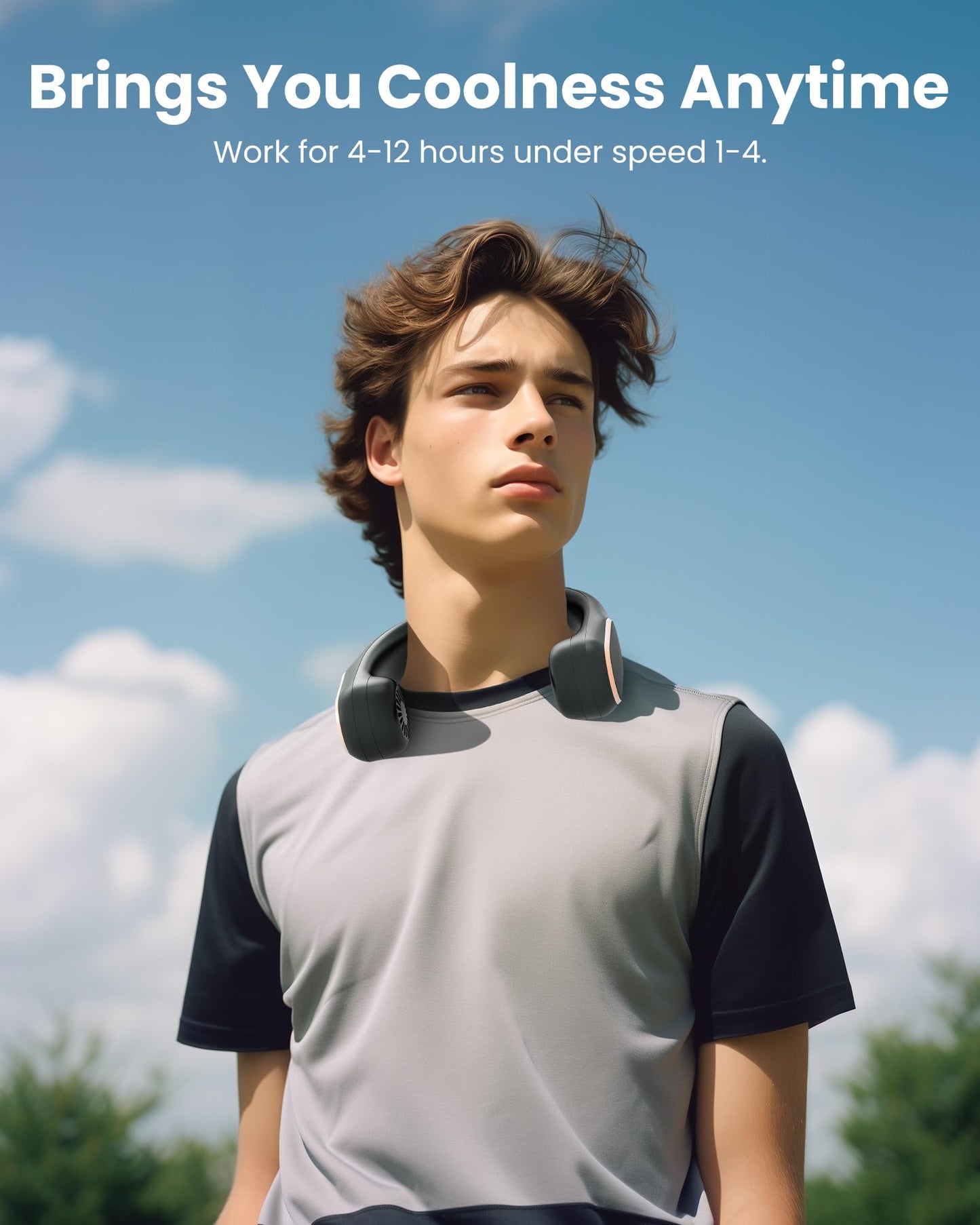 SLENPET Neck Fan, Rechargeable Personal Portable, Hands Free wearable Battery Operated 5 Speeds, USB Neck Cooling for Indoor Outdoor, Adjustable Width Fit, Digital Display, 4-12 Hours