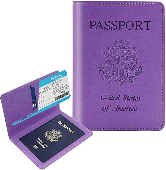 Cnycmy Passport Holder–Slim Travel Organizer for Passport, RFID Blocking,Boarding Pass, Credit Cards | Vegan Leather & Anti-Theft Design (Purple5)