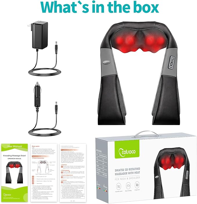 cotsoco Neck Massager, Shiatsu Neck and Back Massager with Heat for Pain Relief, Deep Tissue 3D Kneading Massage Pillow, Relaxation Gifts for Men and Women, Gifts for Dad, Elderly, Wife（Dark Gray）