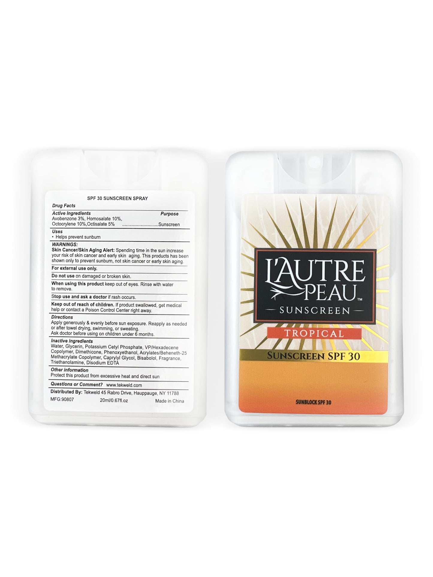 SPF 30 Sunscreen Multi-Pack by L'AUTRE PEAU | Travel Size Sunscreen for Men, Women, and Kids | Non-Greasy Water Resistant | Tropical Scent | TSA Approved | (3 Pack Sunscreen Credit Card Spray)