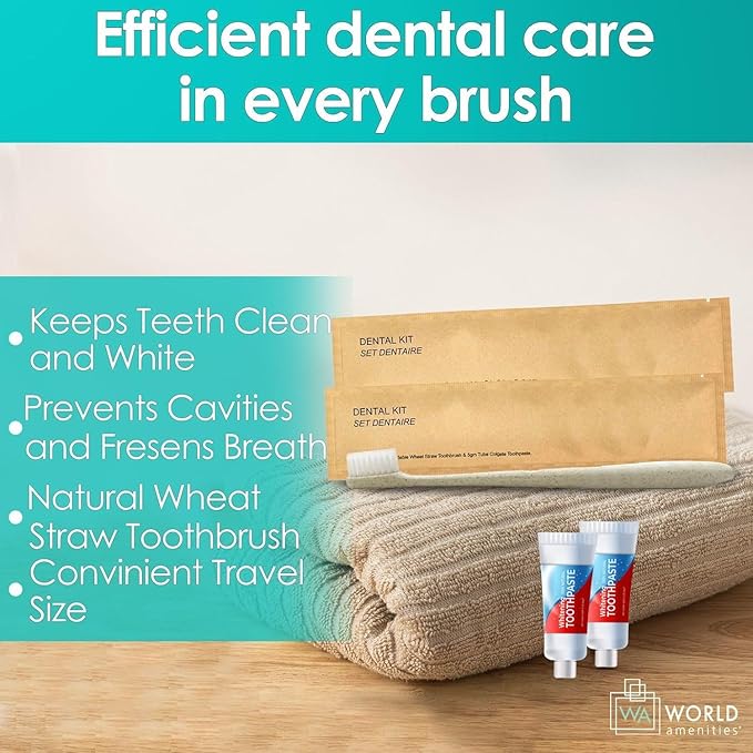 Kraft Paper Dental Kit - Wheat Straw Toothbrush and Toothpaste Dental Care Kit (300)