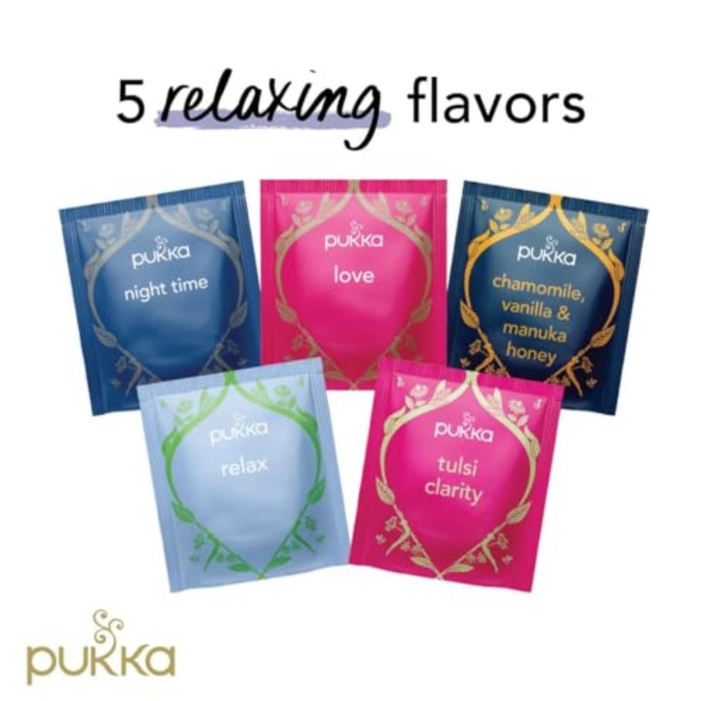Pukka Organic Tea Bags, Relax Selection Box Herbal Tea, 45 Tea Bags