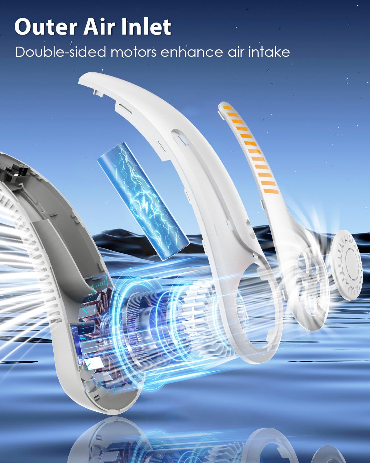 AUIIAH Portable Neck Fan Rechargeable Wearable Personal Fan Blow Cold Air, 5 Speeds, USB-C Battery, Neck Cooler with Neckbrace, Gift for Men Women, Sports, Gardening, Home, Outdoors, Travel, Camping