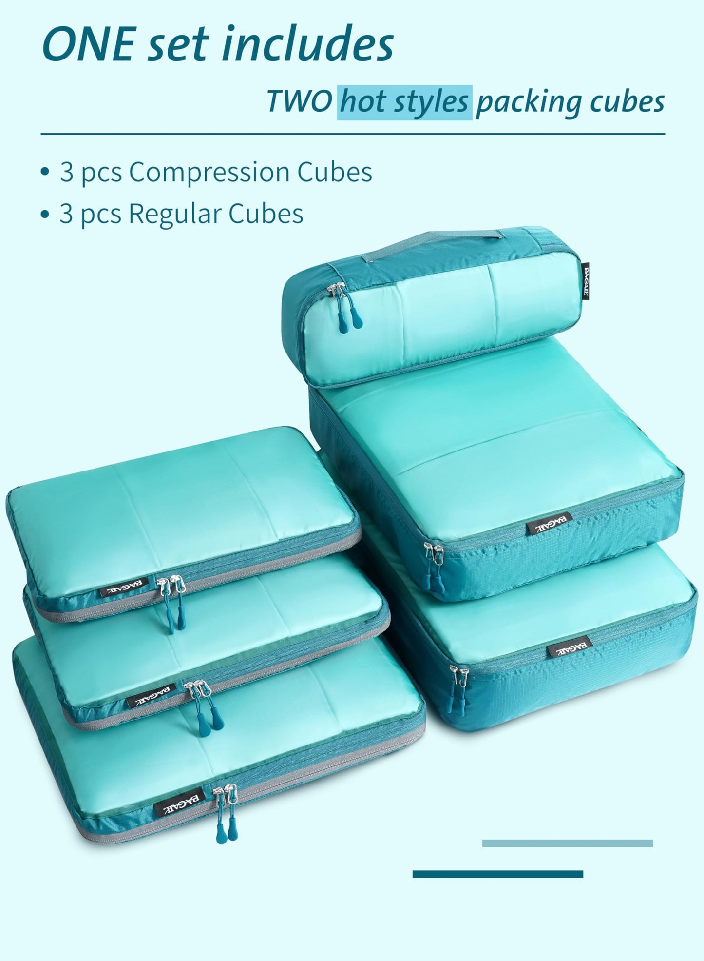 Bagail Ultralight Packing Cubes 7 Set, 3 Compression Packing Cubes 3 Packing Organizers With 1 Shoe Bag-Teal Mesh