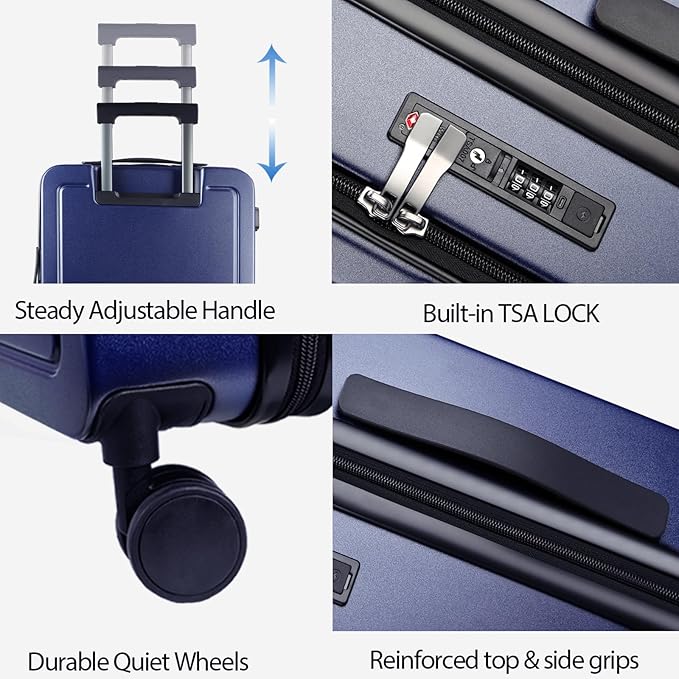 KROSER Carry On Luggage with Spinner Wheels & Built-in TSA Lock, Expandable Top Loading Hard Shell Suitcase Large Capacity Durable Rolling Luggage with USB Port, Carry-On 20-Inch, Navy